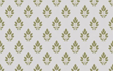 Seamless Gold on White Thai Floral Motif,Light Gray Floral Pattern with Leafy Motifs