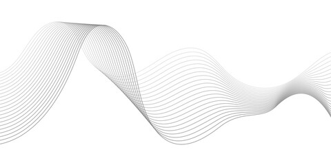 Fototapeta premium Undulate Grey Wave Swirl,&nbsp;frequency sound wave,&nbsp;twisted curve lines with blend effect. Technology, data science, geometric border.&nbsp;Isolated on white background. Vector illustration.