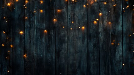 Rustic Charm: Twinkling fairy lights illuminate a weathered wooden wall, creating a cozy and inviting ambiance perfect for a holiday backdrop or festive design.