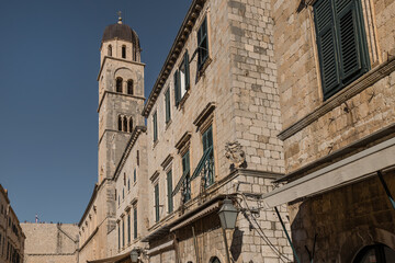 Fototapeta premium Dubrovnik stone church with a bell tower. Medieval churches