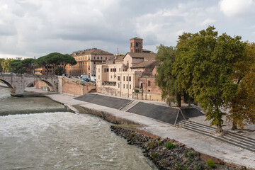 Fototapeta premium Basilica of San Bartolomeo all'Isola on the Tiber Island of Rome