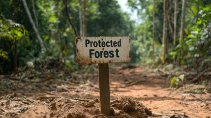 A Rusty Sign in a Forest, Declaring It Protected