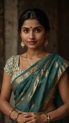 Fototapeta premium Indian woman in a saree posing gracefully.