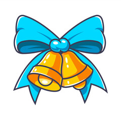 Fototapeta premium Bells with blue bow. New Year decoration.
