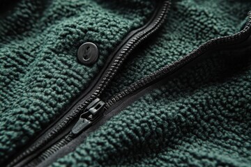Soft green fleece jacket with zipper detail photographed on a textured fabric background