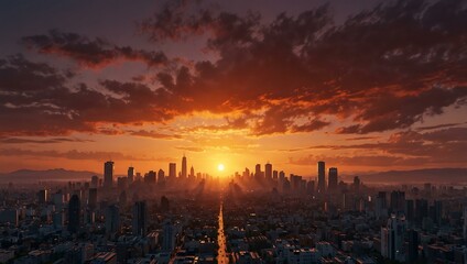 AI-generated sunset over a city.