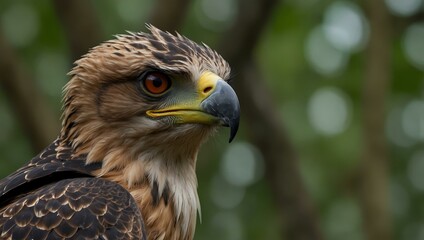 Obraz premium Angry Javan Hawk-Eagle in a frontal view.
