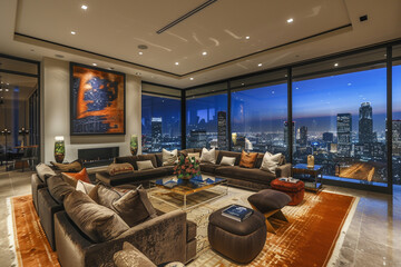 Modern Living Room with City View