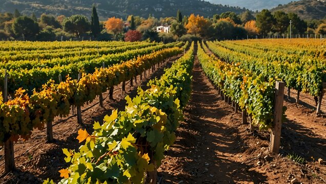 Autumn vineyard landscape in Alella, Catalonia, Spain.