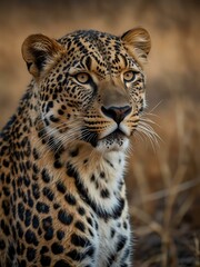 Beautiful leopard gazing into the distance.