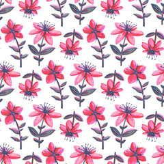 Seamless pattern with  flowers. Gouache drawing.