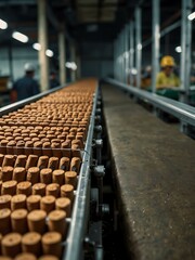 Obraz premium Cigarette and cigar production on a factory conveyor belt.