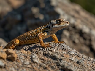 Close-up of an Agamidae lizard on a rock.