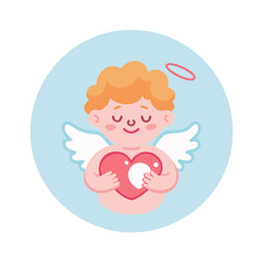 Cute Cupid Holding Heart with Wings and Halo Illustration