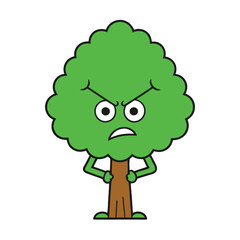 Expressive angry tree character cartoon illustration, perfect for campaigns, branding, and t-shirt designs. This nature-inspired graphic icon adds bold, memorable charm to any project.