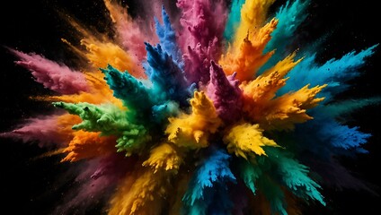 Colorful explosion of powders against a black background.