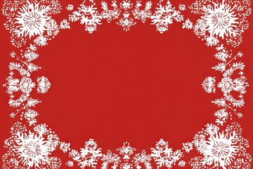 Red background with a white border, decorated with snowflakes and decorative borders Generative AI