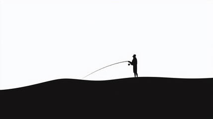 Obraz premium Black Silhouette of Fisherman with Fishing Rod 