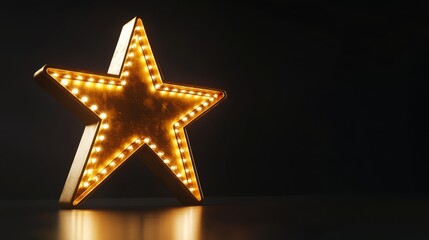 Golden Starlit Night: Illuminated star award sign, glowing brightly against a dark background. Perfect for adding a touch of Hollywood glamour to your projects.  © Andrew