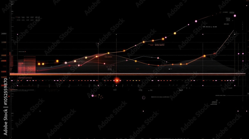 Poster data visualization with rising graph trends and metrics