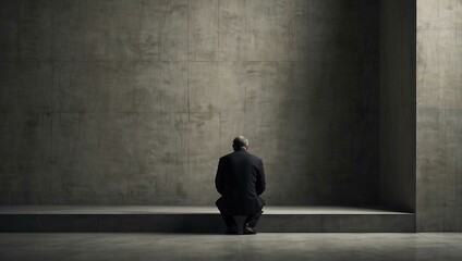 Obraz premium Contemplative figure symbolizing solitude against a minimalistic background.