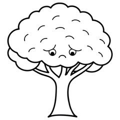 Charming sad tree vector illustration ideal for children's books, eco-branding, comics, or t-shirts. This lovable character brings nature themes to kids’ products and educational materials.