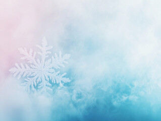 Delicate white snowflake on soft gradient pink blue background, winter concept