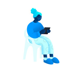 Woman Reading Tablet in Cozy Pajamas