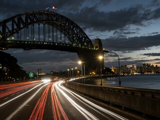 Fototapeta premium Evening traffic on the Sydney Harbour Bridge.