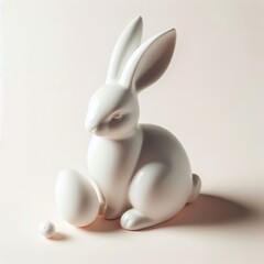 Obraz premium Easter background, One Great Bunny made of white porcelain on a plain background, a minimum of details, plenty of space for writing.