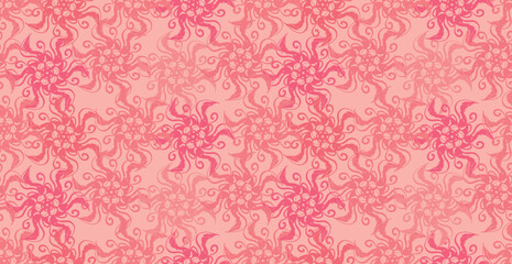 Pink monochrome caleidoscope flower art seamless pattern. batik ethnic Curly floral ornament for wallpaper, wrapping paper.
