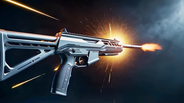 Modern Rifle Firing with Muzzle Flash and Sparks

