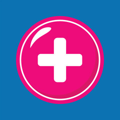 Obraz premium round plus healthcare symbol and hospital or specialist clinic or pharmacy vector illustration with pink color with blue background