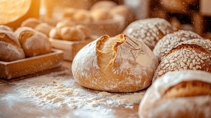 Fototapeta premium Freshly Baked Bread on Wooden Table