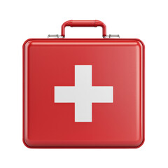 Obraz premium First aid kit, red metal case with white cross, isolated on white background. transparent background.