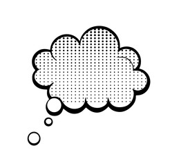 Empty thought bubble with halftone dots is waiting to be filled with text, showing a comic book style