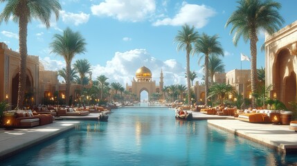 A Luxurious Pool in a Middle Eastern Architectural Oasis