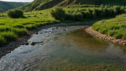 Green valley with a stream in northern Moldova.