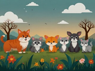 Naklejka premium Group of cute animals in a vector illustration.