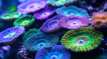 Obraz premium Vibrant colorful coral polyps in stunning underwater scene