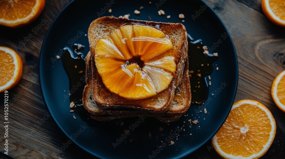 Poster toast with pineapple and orange slices on a plate