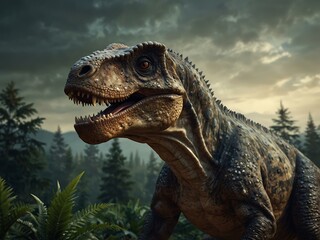 Illustration of a dinosaur in a prehistoric style.