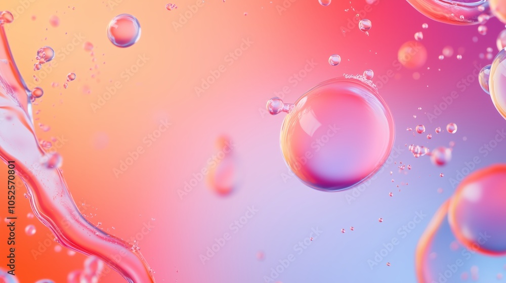 Poster colorful abstract illustration of bubbles floating in a vibrant gradient background at twilight