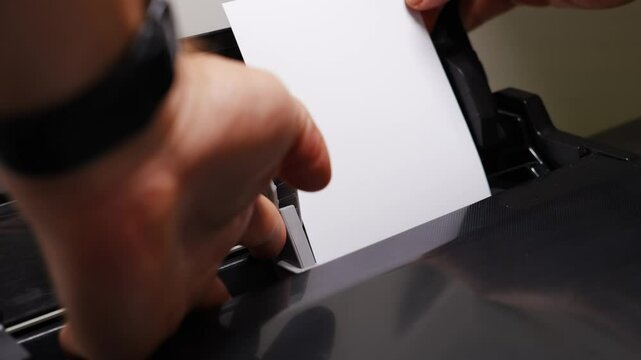 Insert photo paper into the printer to print photos. Professional equipment for a photographer. printer