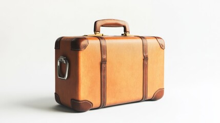 Vintage Leather Suitcase: A timeless travel companion.  This image showcases a beautifully crafted, light brown leather suitcase, perfect for evoking feelings of adventure and nostalgia.