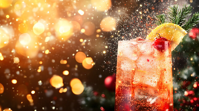 Dynamic Christmas Cocktail Splash Design for Personalized Banner Card and Wallpaper