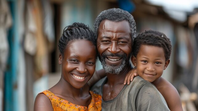 African Family Smiling Together Outdoors in Village. National Parents as Teachers Day - Powered by Adobe