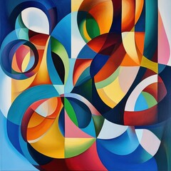 Obraz premium Abstract geometric shapes in vibrant colors including blue, red, yellow, and green