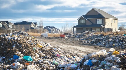 Residential Homes Surrounded by Large Piles of Garbage