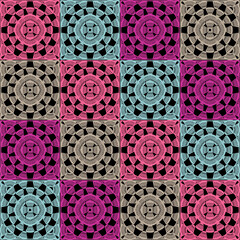 Pattern with crochet granny square with flowers wallpaper handmade decorative art design print	